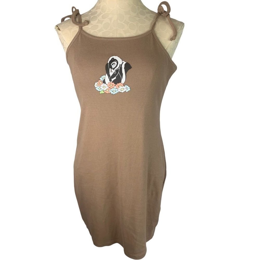 Large Disney Women's Ribbed Knit New Bluebell Skunk Slip Dress Woodsmoke - Picture 2 of 8
